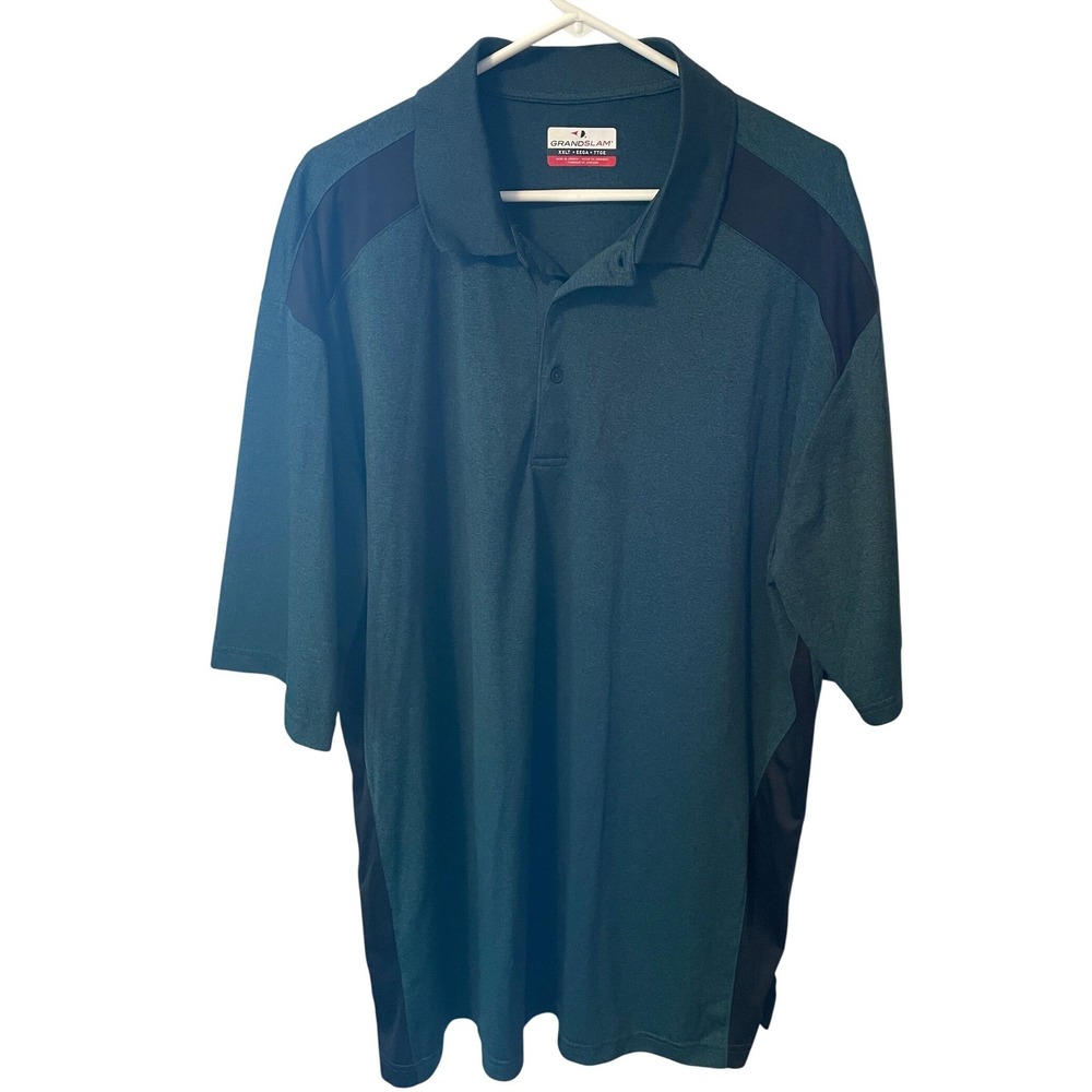 Grand Slam Mens Polo Shirt XXLT Tall Teal Heather Performance Golf Short Sleeve